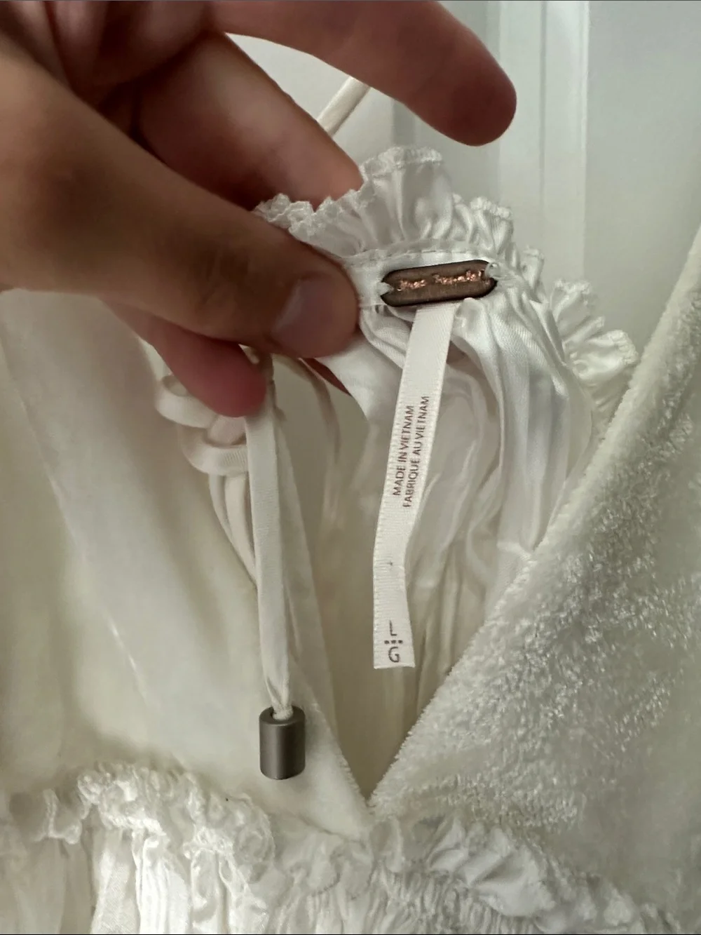 Free People Ivory Pleated Satin-Trim Chemise